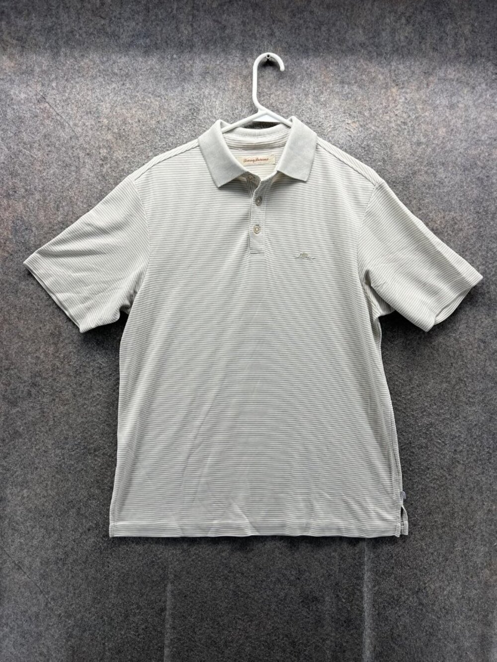 Tommy Bahama Polo Shirt Mens Small Gray Stripe Modal Ripped Knit Short Sleeve